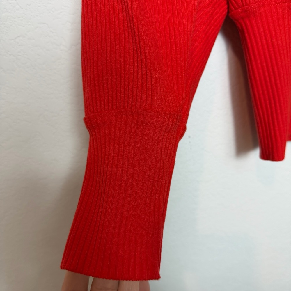 FREE PEOPLE LALA CROP TOP POPPY RED 3/4 PUFF SLEEVE HIGH NECK XS - Picture 5 of 5